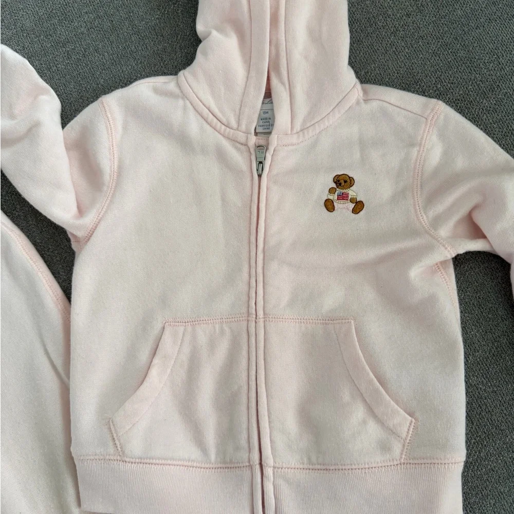 Pink Ralph Lauren Hoodie and Pants Set with Bear Patch